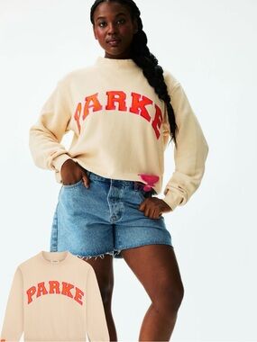 Parke Dunkin Mockneck Sweatshirt L XL NEW Latte